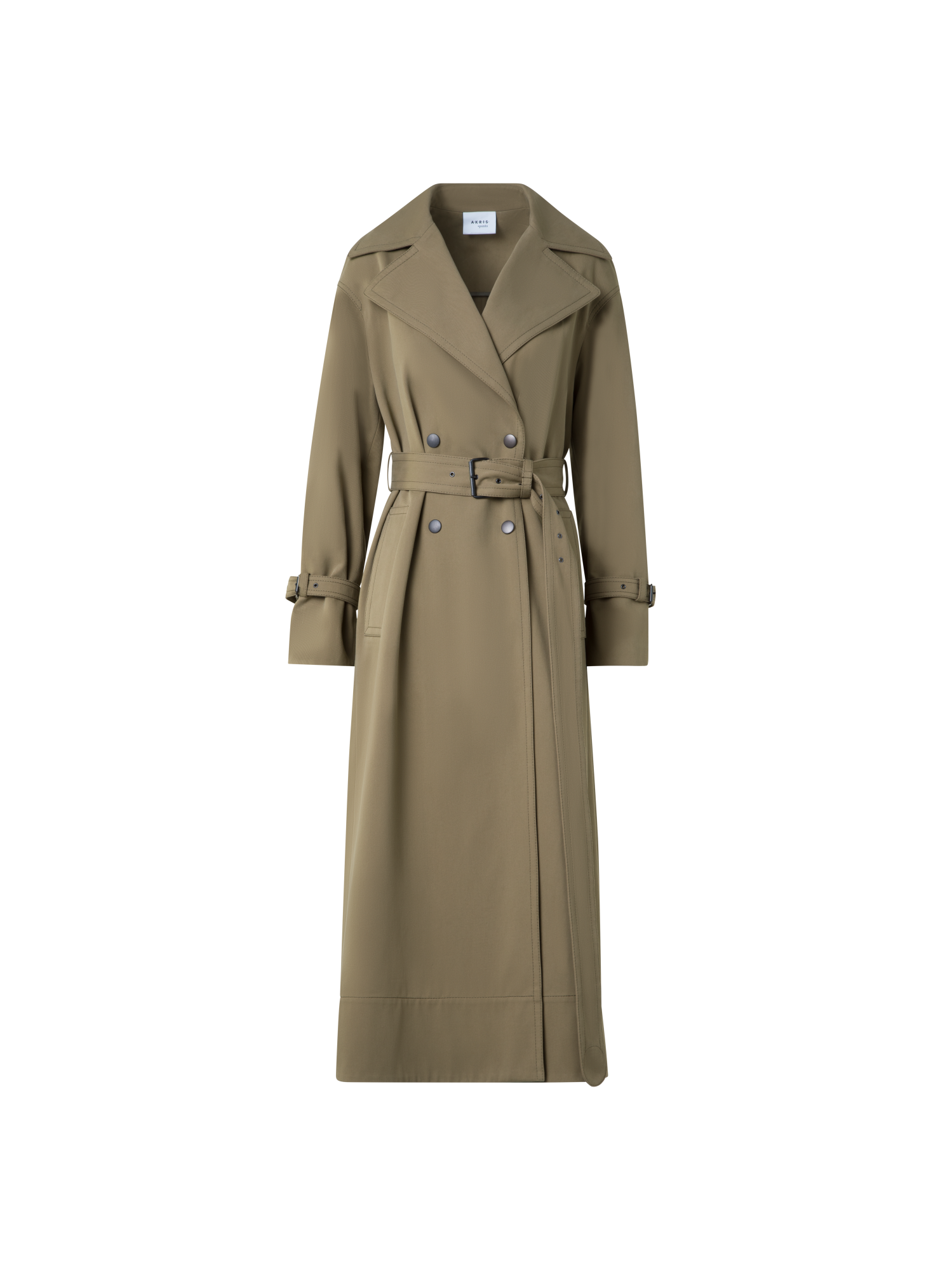 Designer Long Water Repellent Maxi Trench Coat - neutral - green