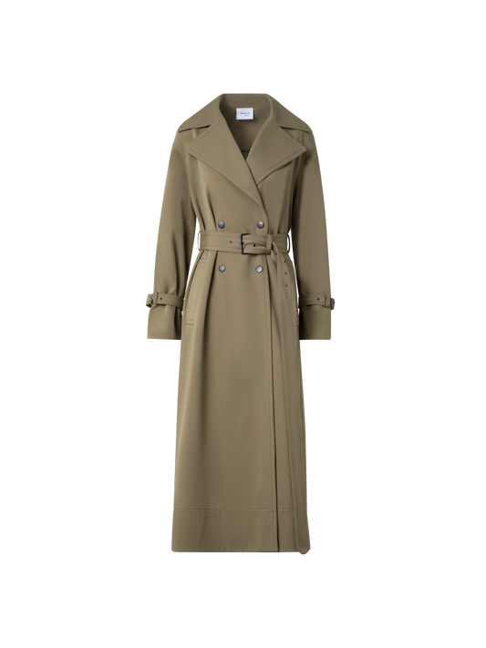 Designer Long Water Repellent Maxi Trench Coat - neutral - green
