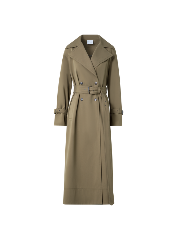 Designer Long Water Repellent Maxi Trench Coat - neutral - green
