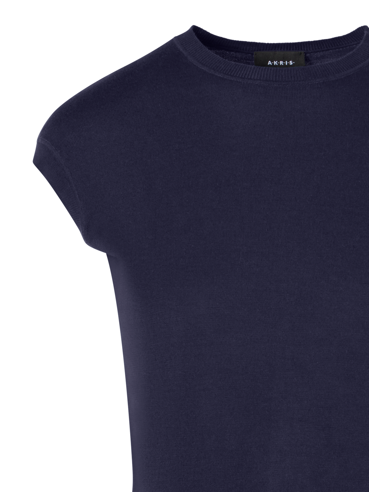Designer Cap-Sleeve Cotton Sea Island Knit Top - navy