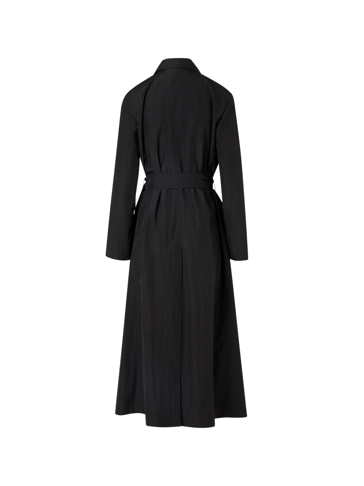 Designer Long-Sleeve Crinkled Parachute-Taffeta Long Trench Coat - black