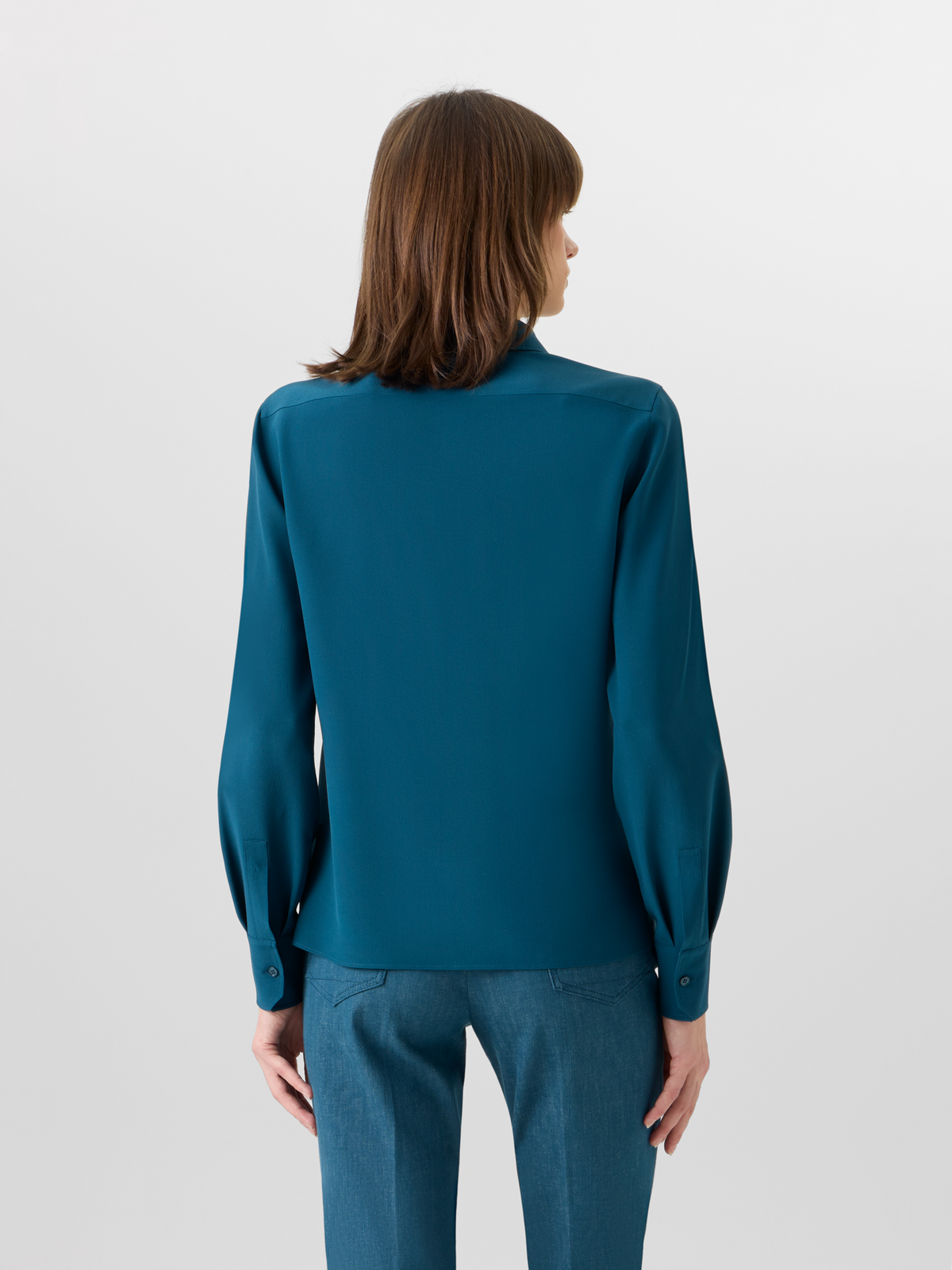 Designer Long-Sleeve Silk Crêpe Tunic Blouse - blue #editorial