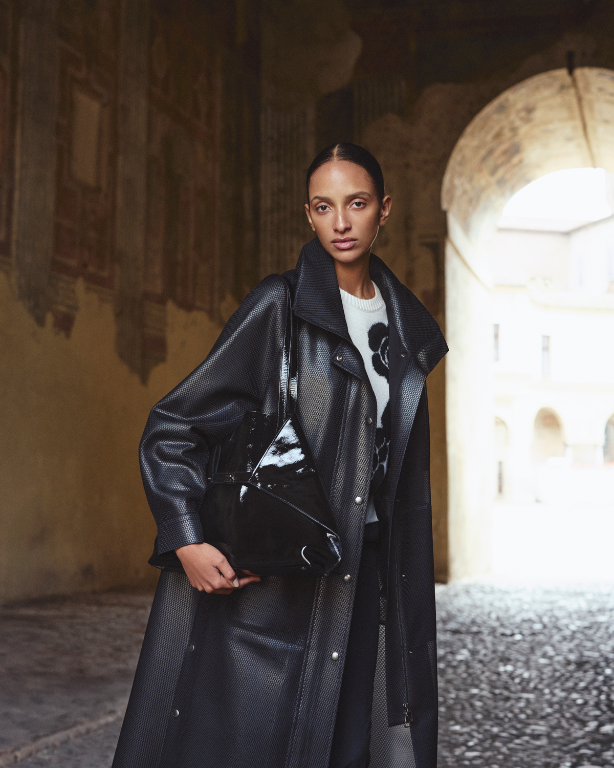 Designer Long Water Repellent Coat with Hood - black - neutral #editorial