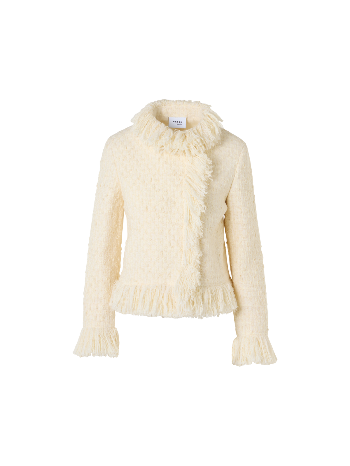 Designer Tweed Jacket with Fringed Edges - ecru