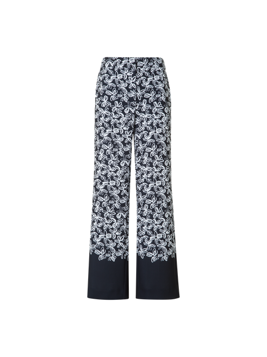 Designer Wide Pants with Elastic Waist & Daisy Print - black - neutral - multicolor