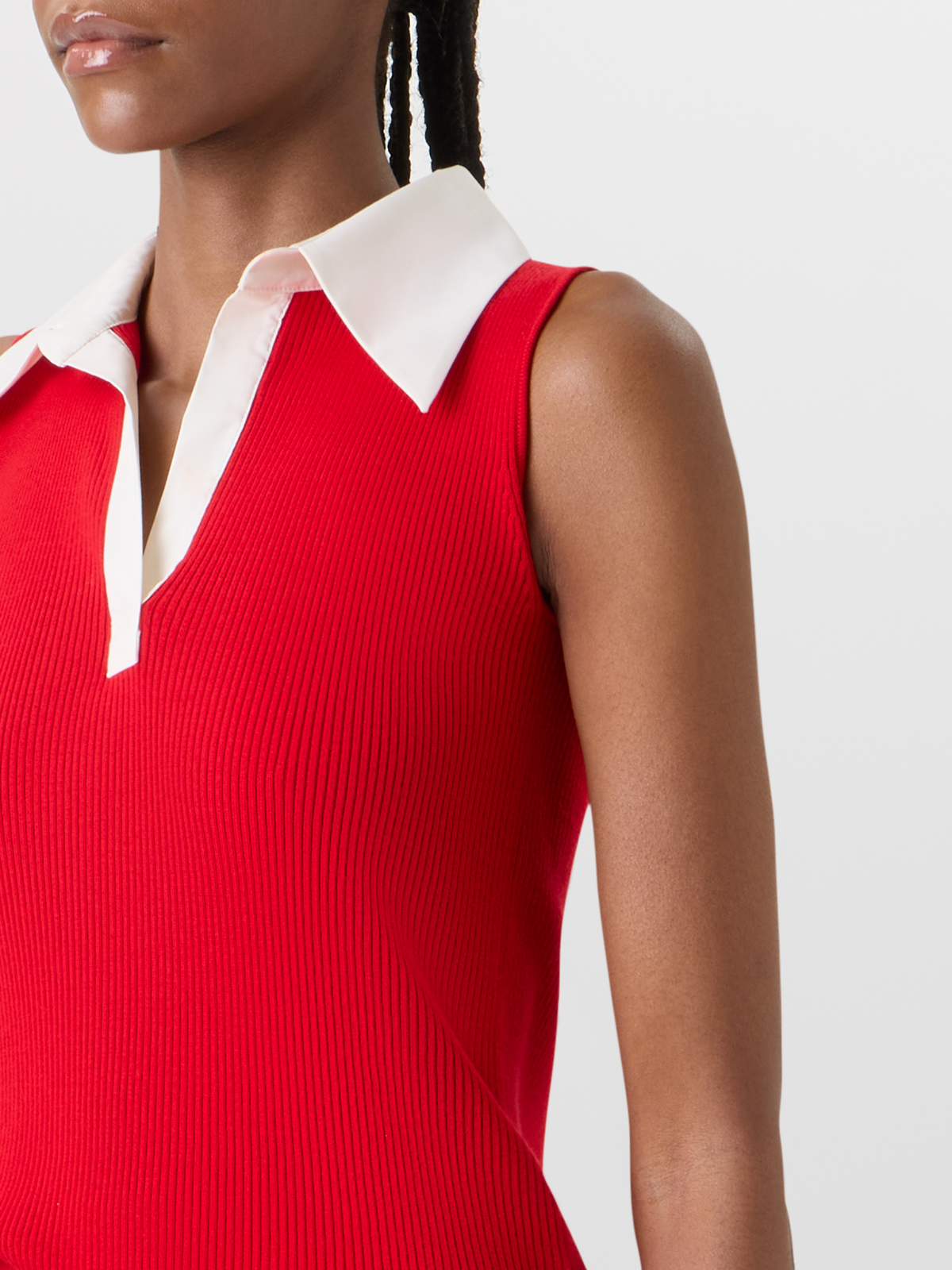Designer Sleeveless Merino Wool Knit Polo - red #editorial