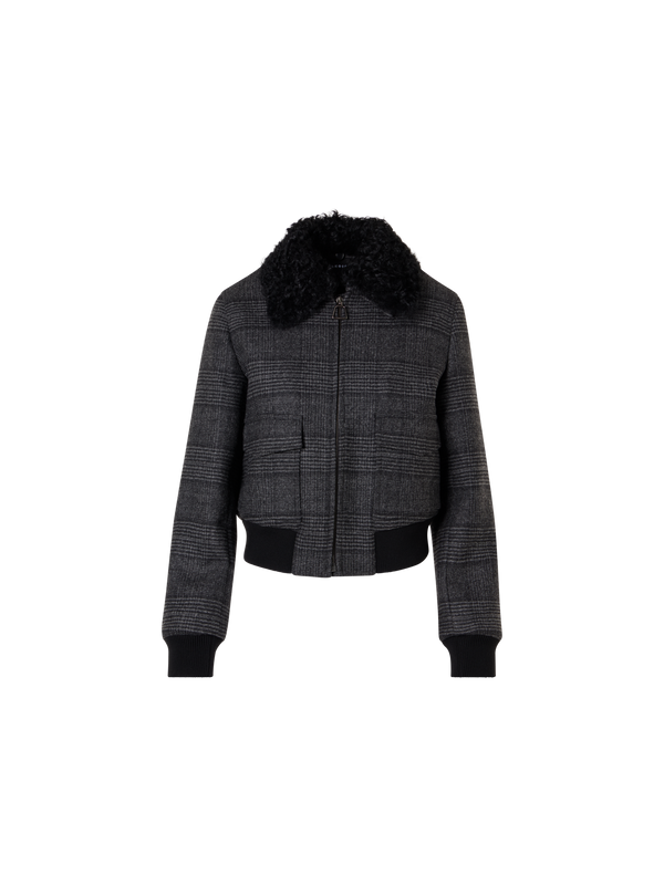 Designer Prince of Wales Wool Double-Face Bomber with Trapezoid Padding - black - multicolor - grey