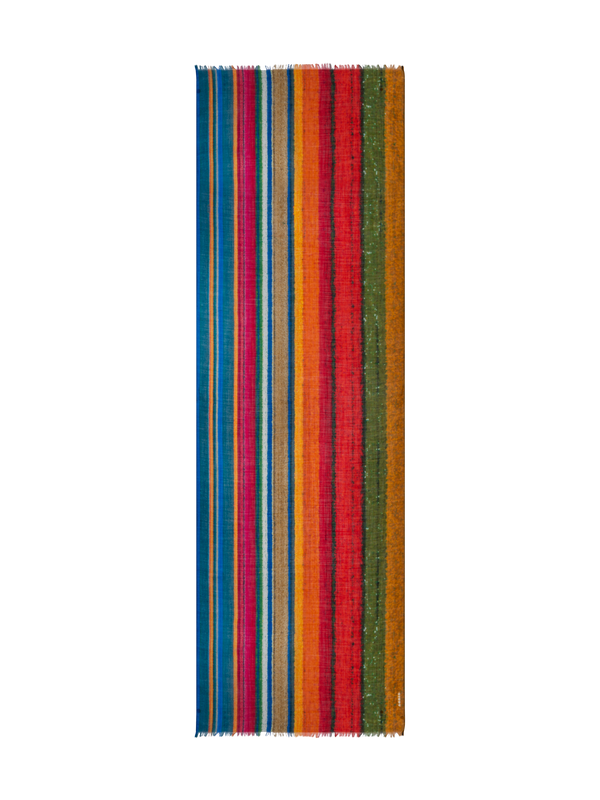Designer Cashmere Silk Scarf with Wind Turbine Print - multicolor