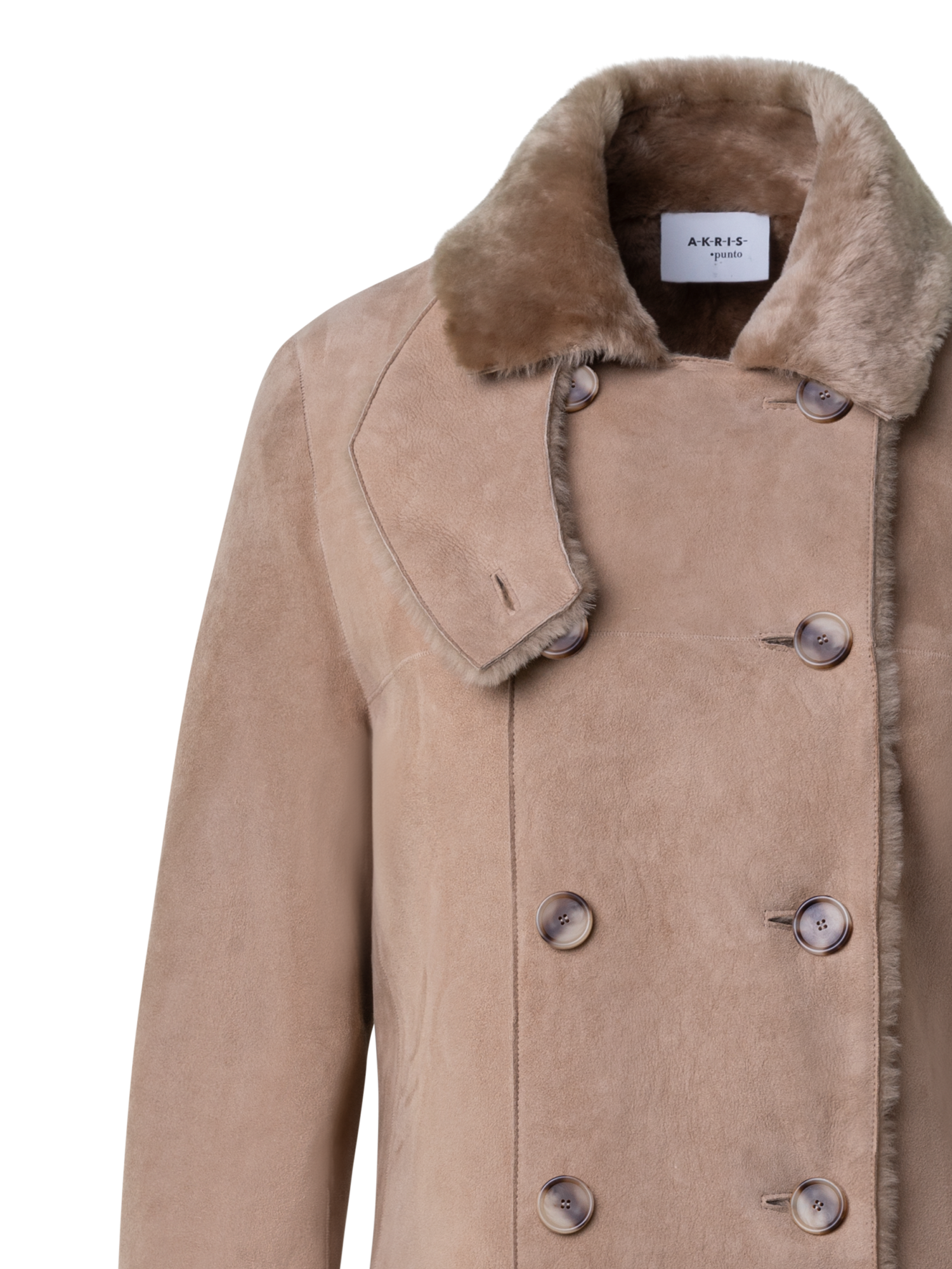 Designer Long Lamb Shearling Coat - beige