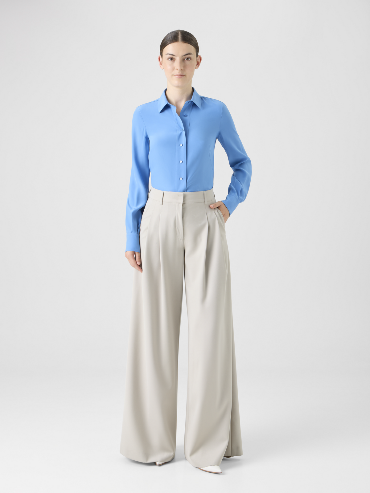 Designer Silk Crêpe Tunic Blouse - blue #editorial