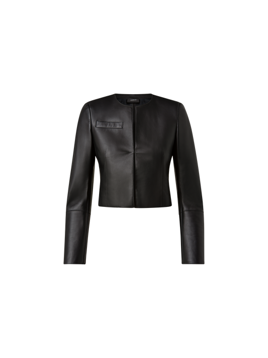 Designer Cropped Leather Jacket - black
