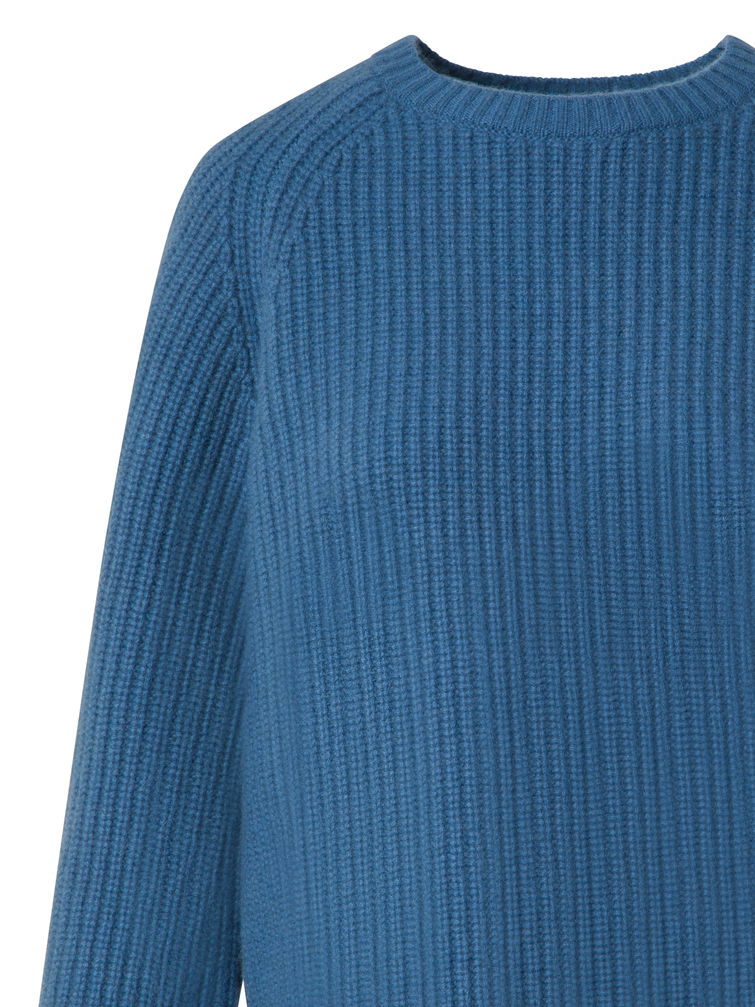 Designer Boxy Rib Knit Sweater in Pure Cashmere - blue