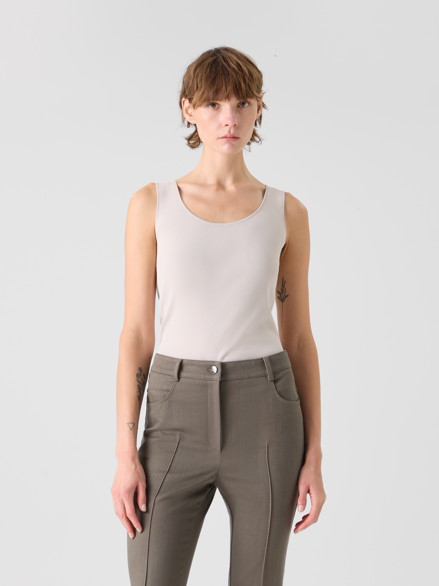 Designer Fitted Viscose Knit Tank Top - beige