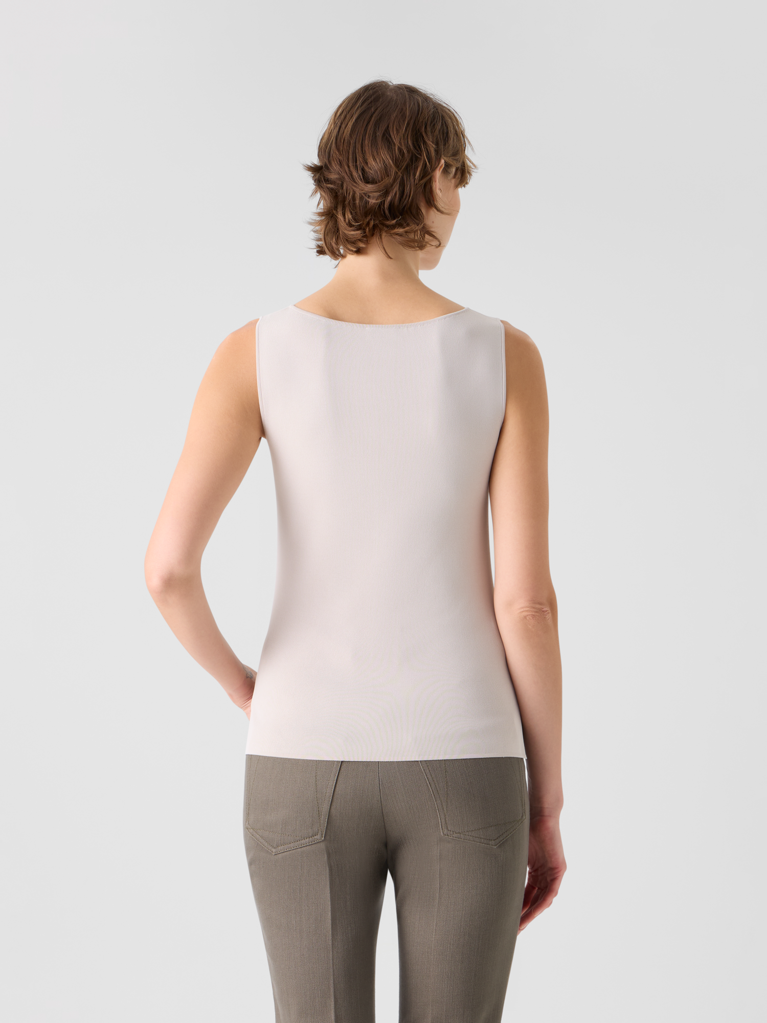 Designer Fitted Viscose Knit Tank Top - beige 