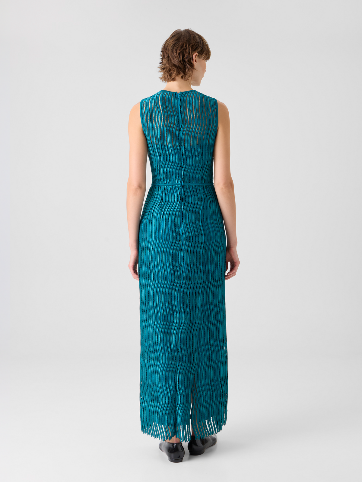 Designer Sheath Dress in Wave Guipure - green #editorial