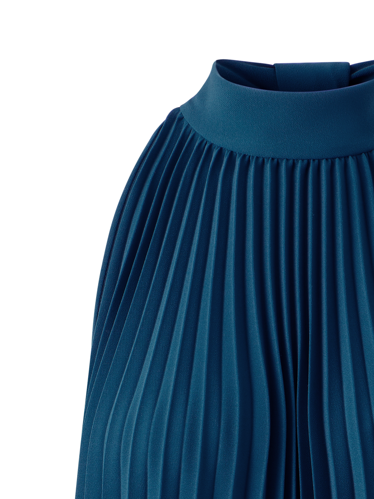 Designer A-Line Plissé Halter Midi Dress - navy