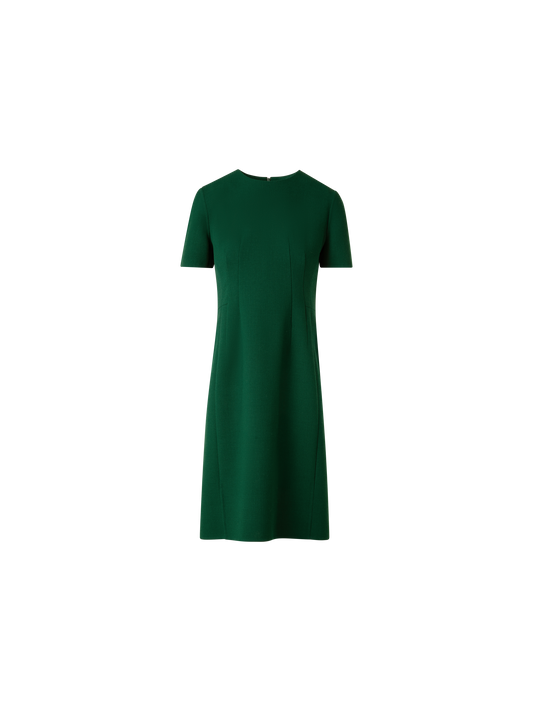 Designer Short Sleeves Sheath Dress in Wool Double-Face - green