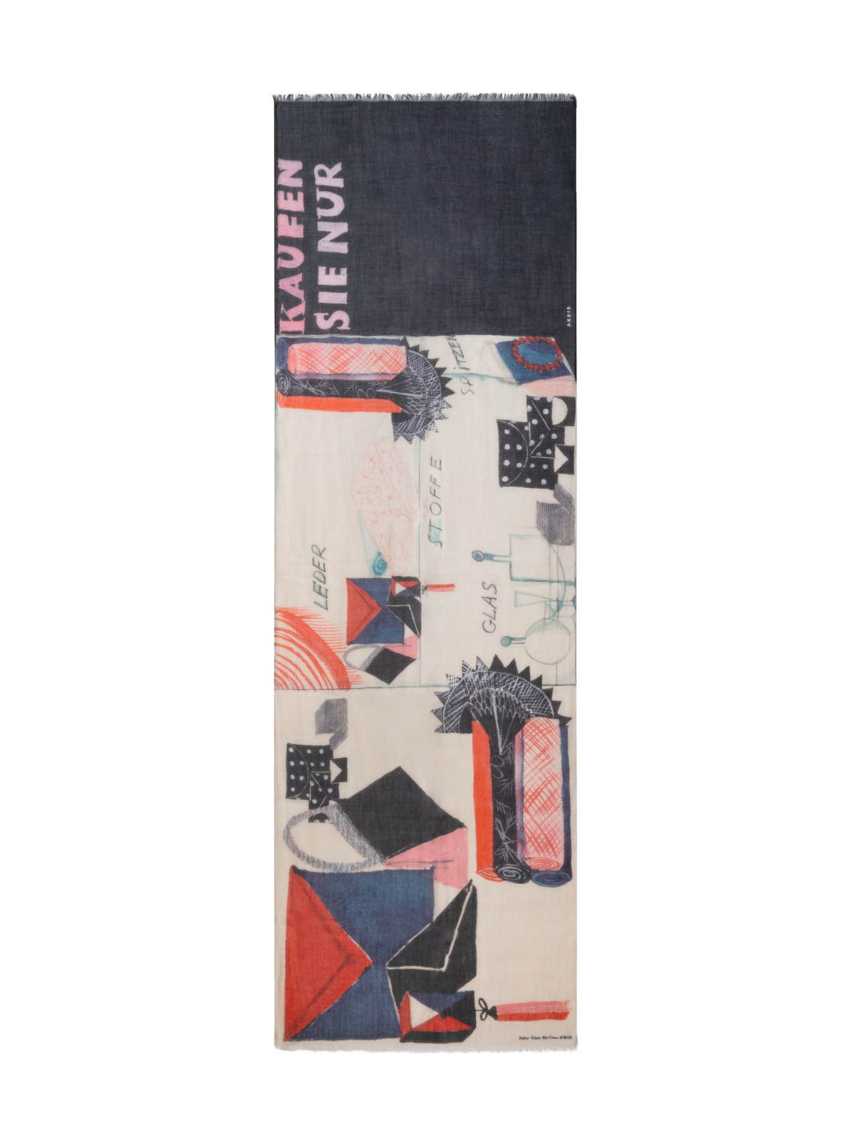 Designer Cashmere Scarf with "Kaufen Sie Nur" Print - black - multicolor - red