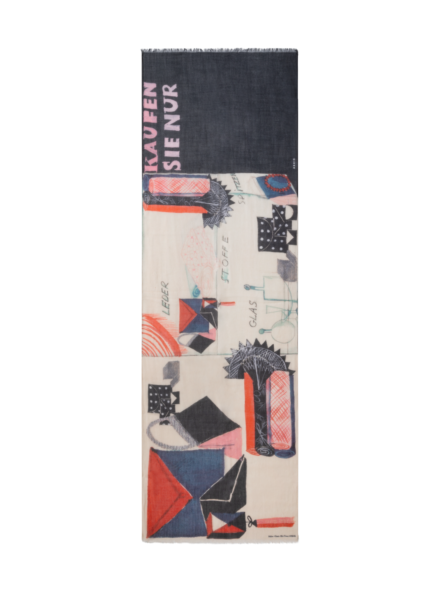 Designer Cashmere Scarf with "Kaufen Sie Nur" Print - black - multicolor - red