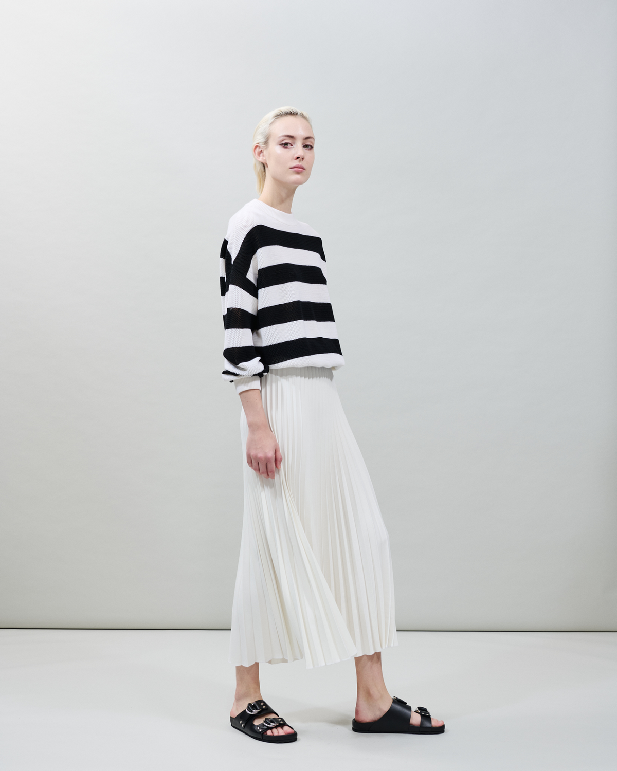 Designer Plissé Midi Skirt - neutral - ecru - white #editorial