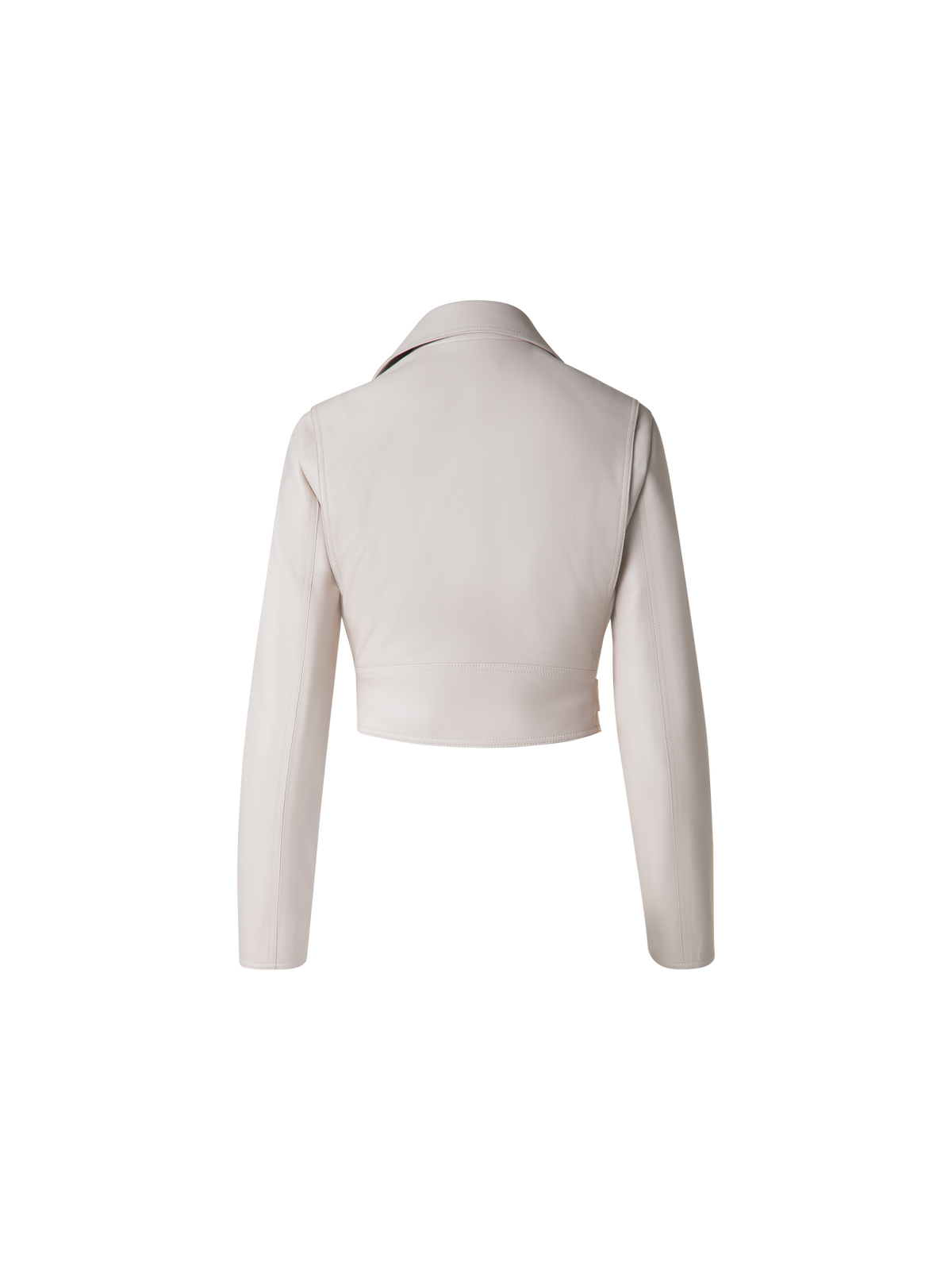 Designer Cropped Leather Biker Jacket - neutral - grey - beige