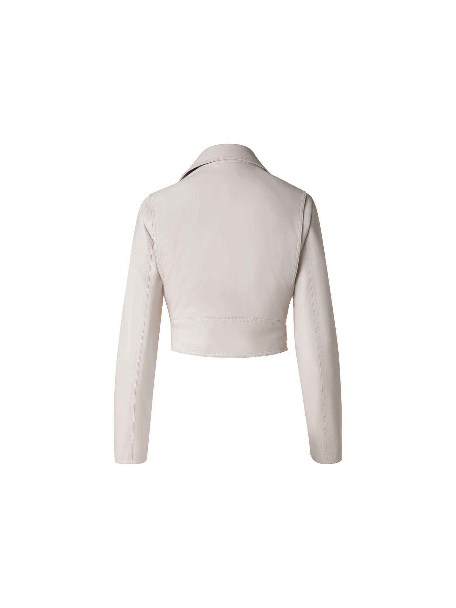 Designer Cropped Leather Biker Jacket - neutral - grey - beige