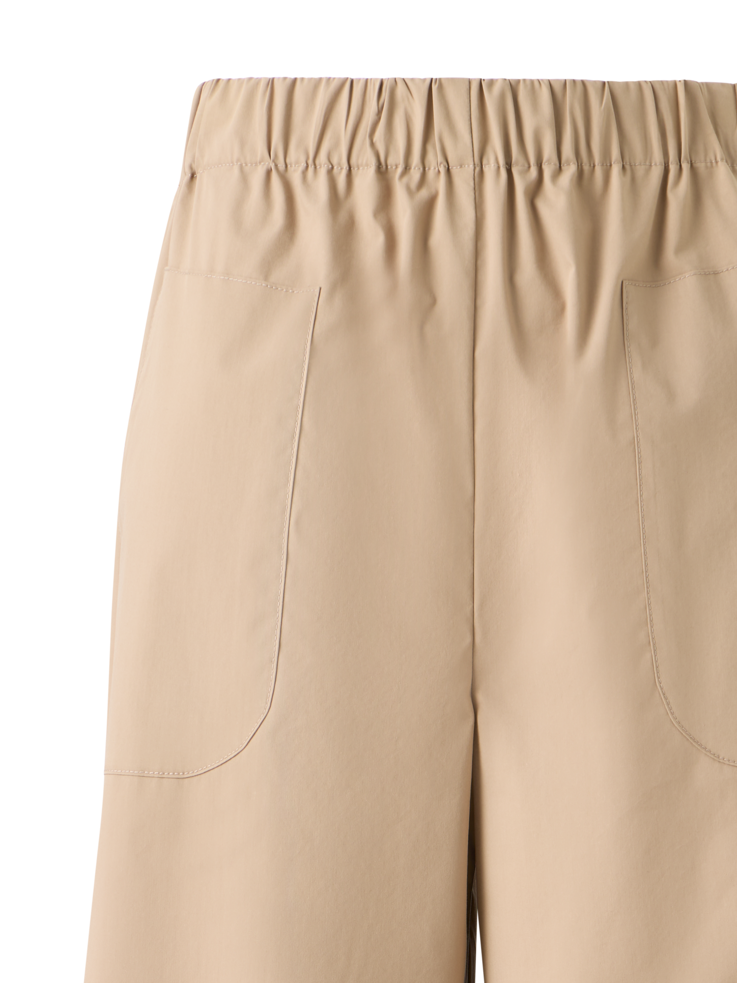 Designer Frey Cropped Cotton Culotte Pants with Elastic Waist - beige