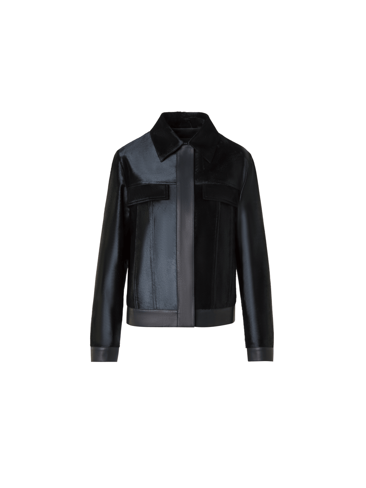 Designer Short Shearling Jacket with Leather Trim - black - neutral
