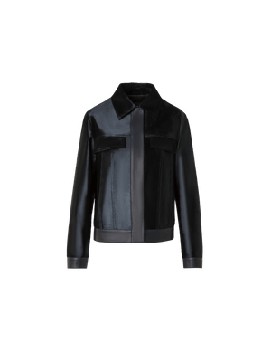 Designer Short Shearling Jacket with Leather Trim - black - neutral