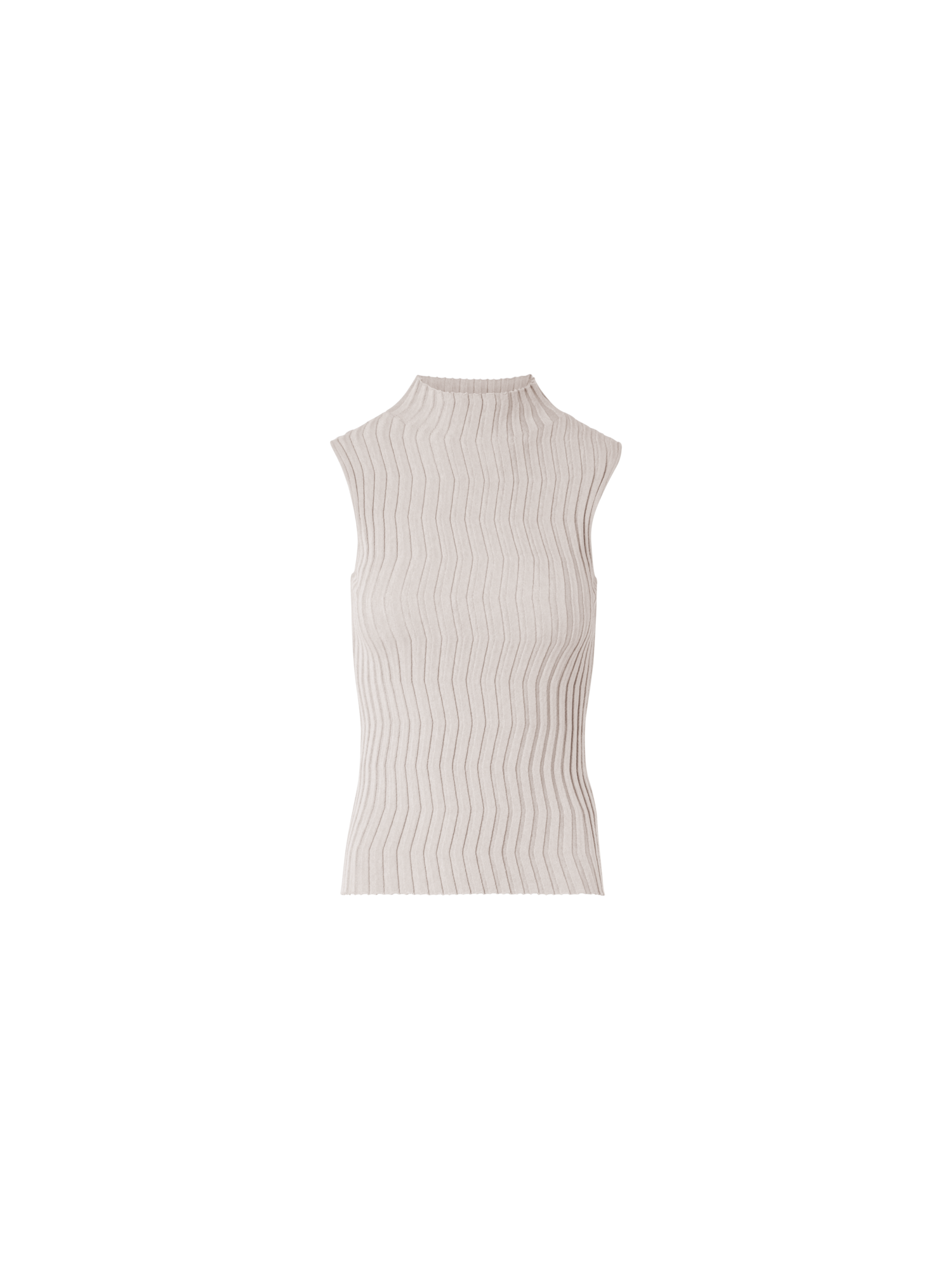 Designer Fitted Mockneck Silk Knit Top - beige
