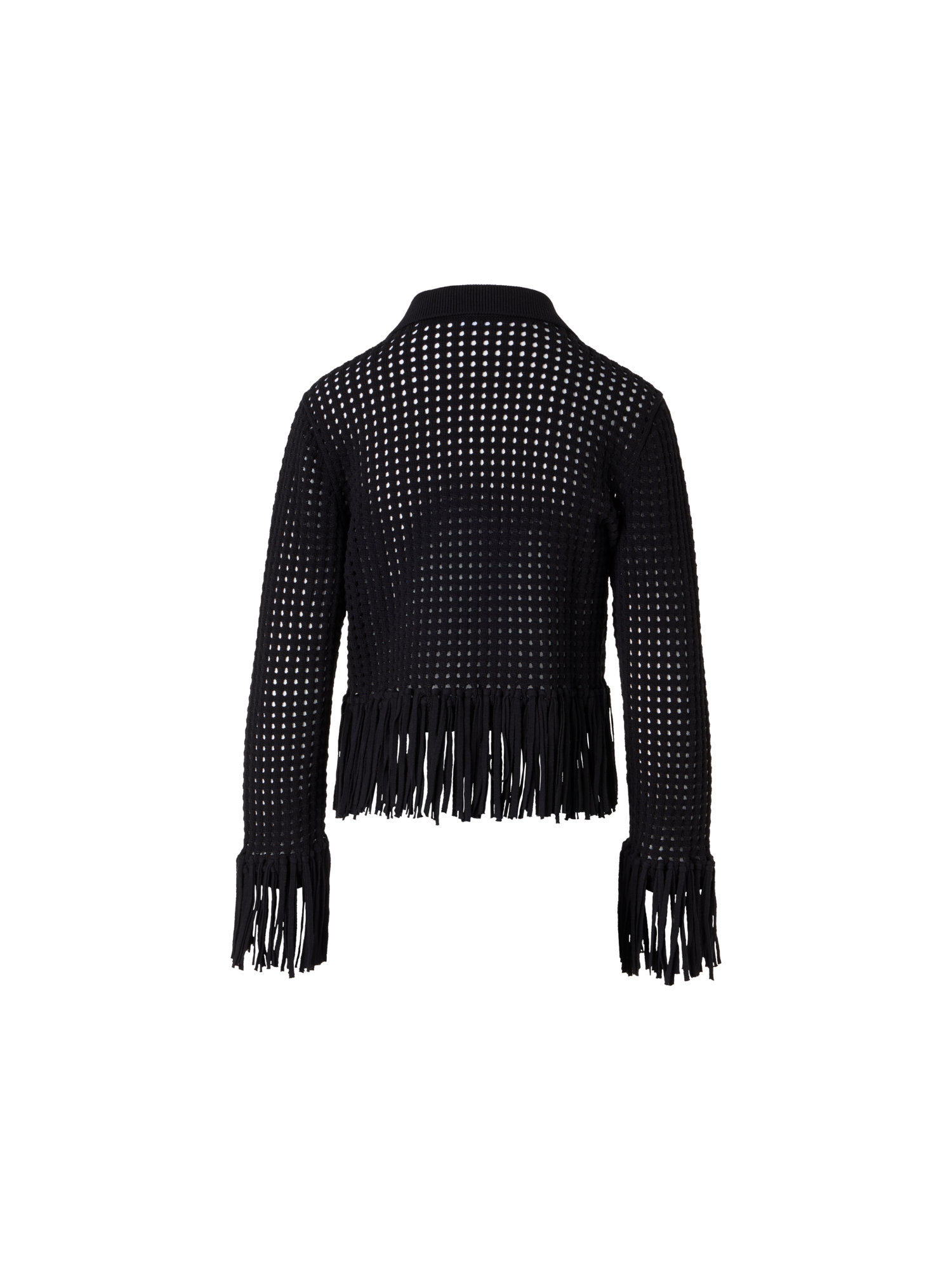 Designer Short Long-Sleeve Chunky Cotton Mesh Knit Cardigan - black
