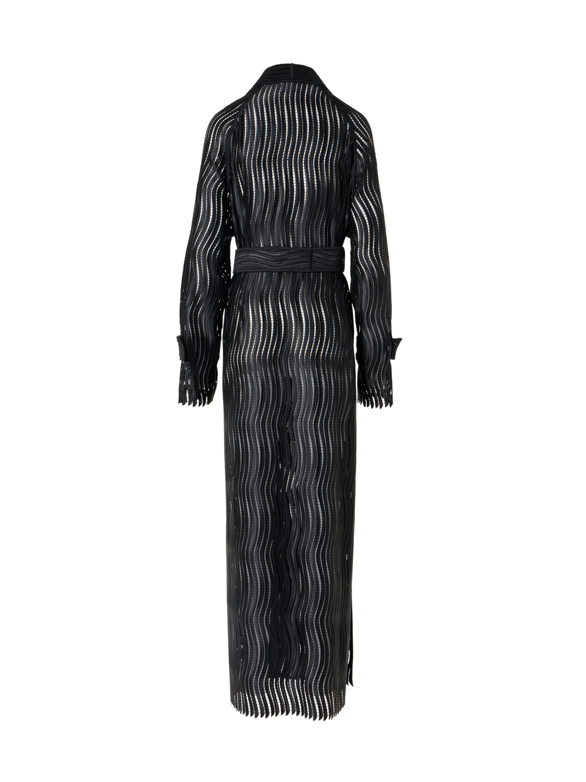 Designer Estelle Long Coat in Wave Guipure - black