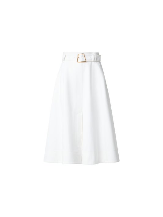 Designer A-Line Denim Skirt in Cotton - ecru - white