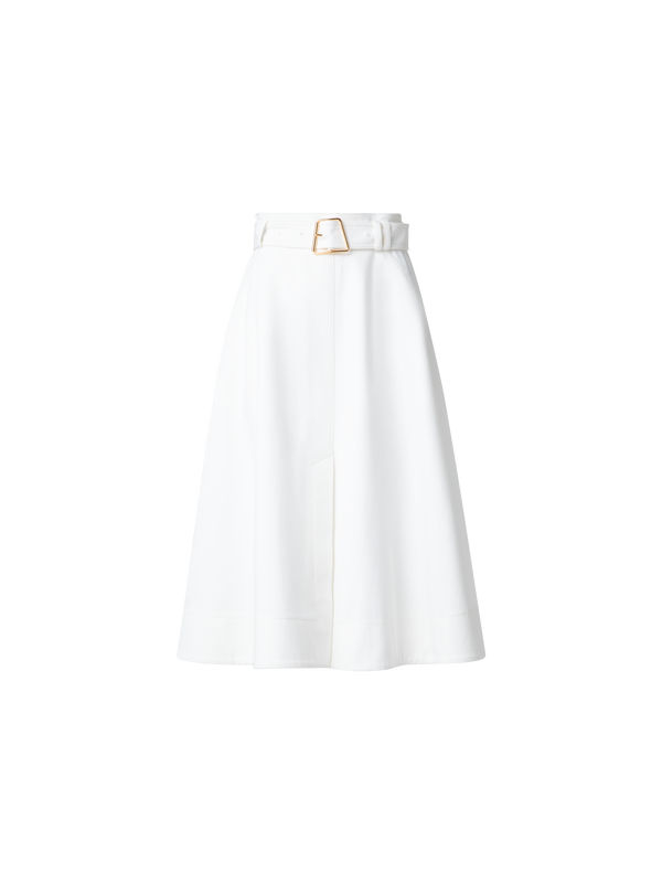 Designer A-Line Denim Skirt in Cotton - ecru - white
