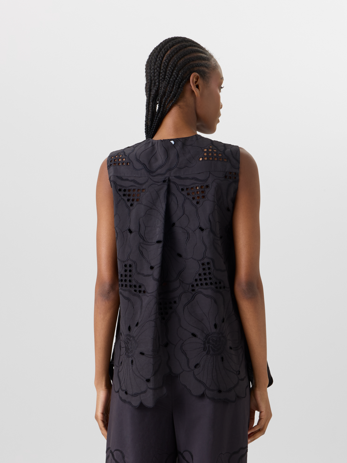 Designer Sleeveless Flower Eyelet Tunic Blouse - black #editorial