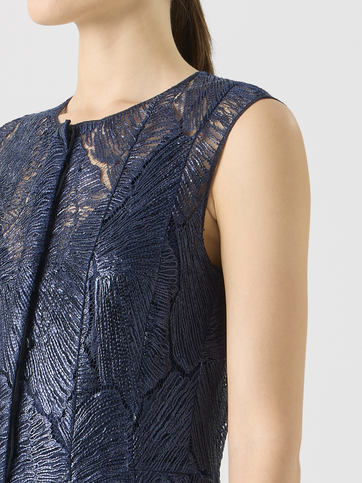 Designer Lacquered Sea Fan Lace Midi Dress - navy - blue #editorial