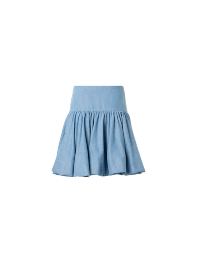 Designer Flared Flounced Mini Viscose Denim Skirt - blue