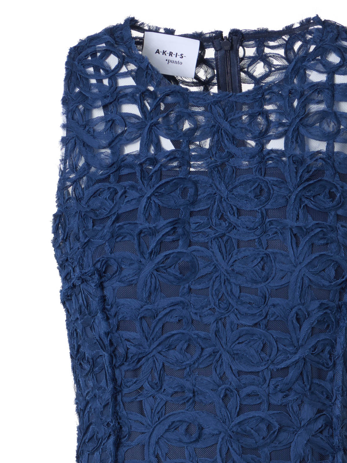 Designer Flounced Mini Dress in 3D Scribble Tulle - navy
