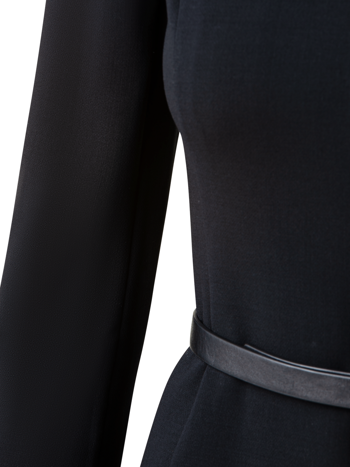 Designer 3/4 Sleeve Wool Double-Face Mock Neck Dress - black