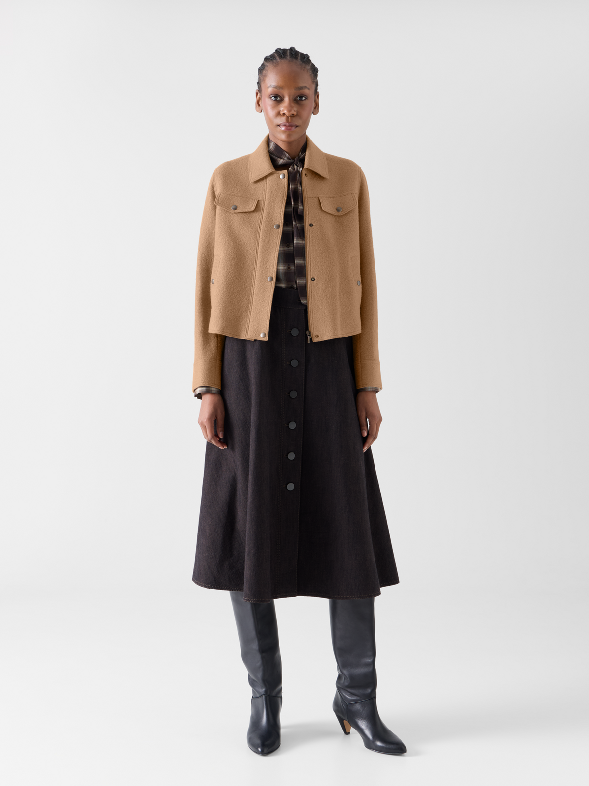 Designer Denim Style Jacket in Boiled Wool - brown 