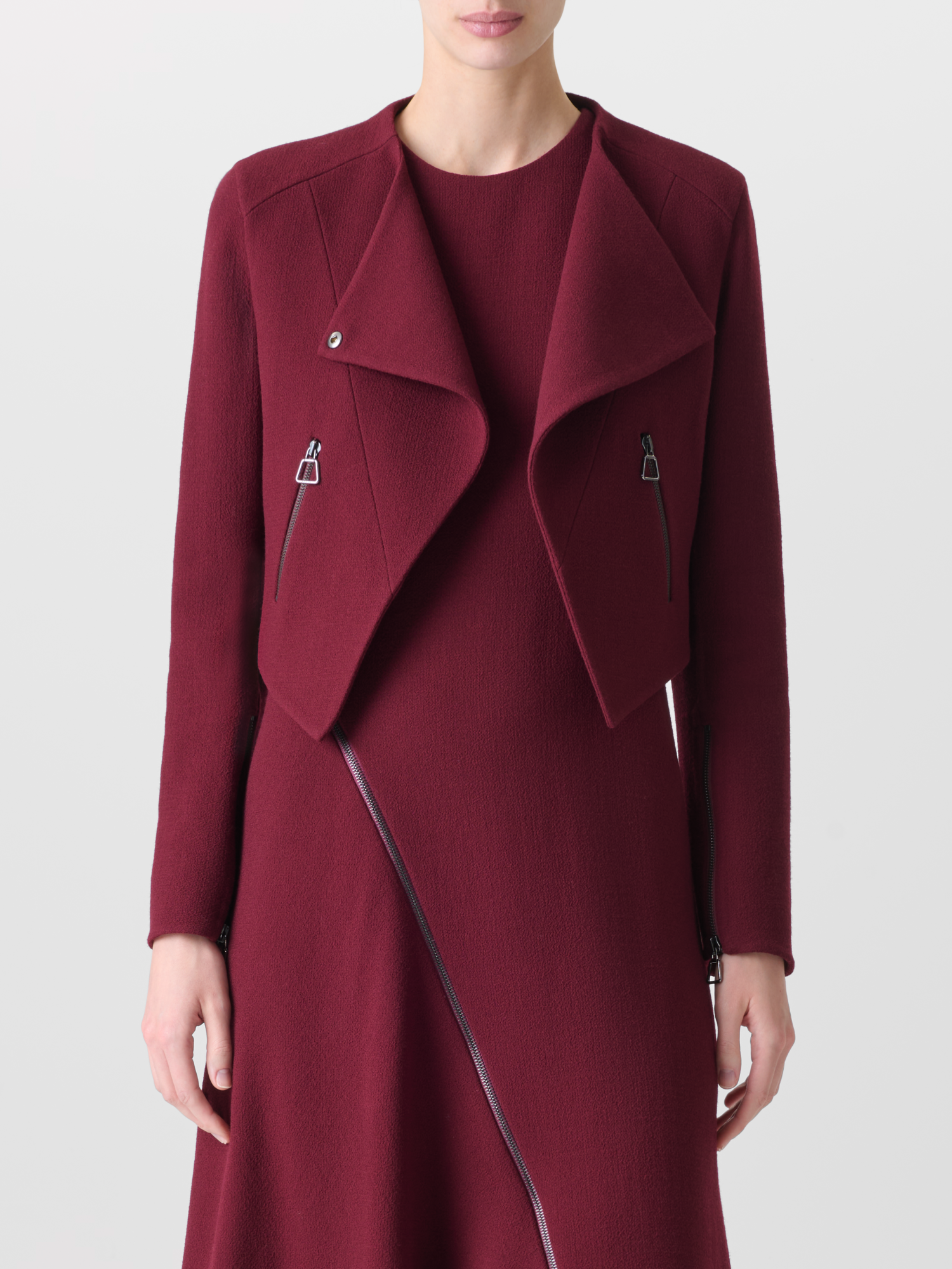 Designer Asymmetrical Cropped Jacket in Wool Double-Face - red 