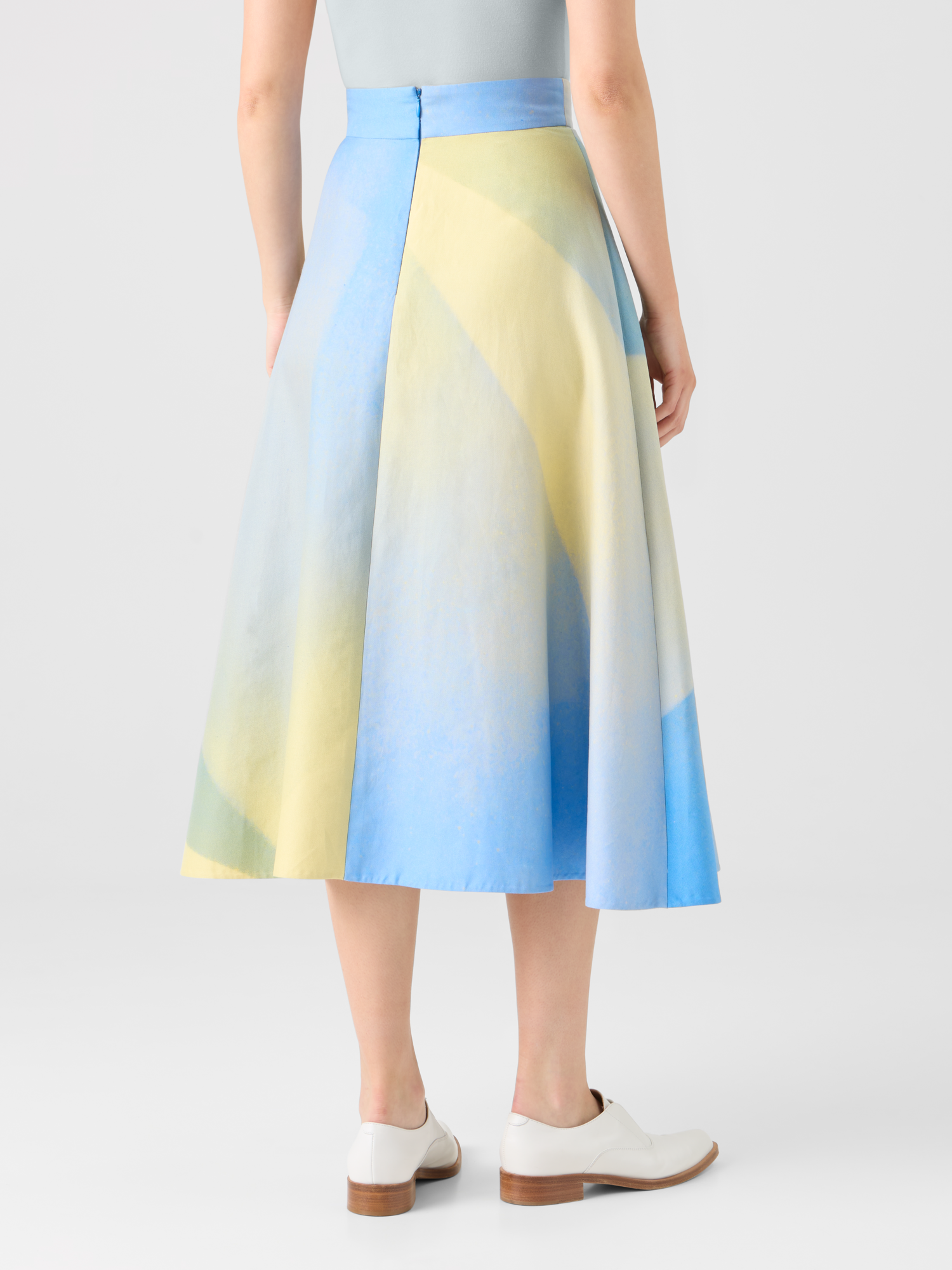 Designer Sunbeam Print Cotton Double-Weave Midi Skirt - multicolor 