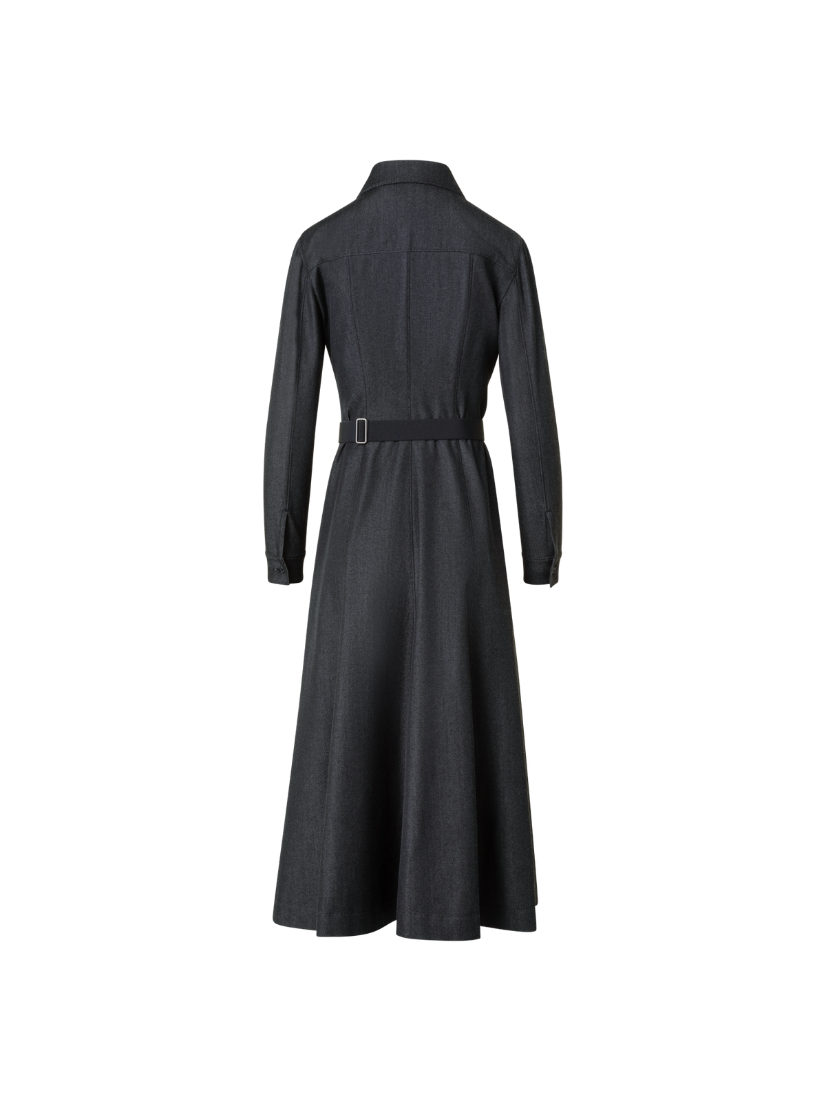 Designer Belted Stretch Cotton Denim Midi Shirt Dress - neutral - grey