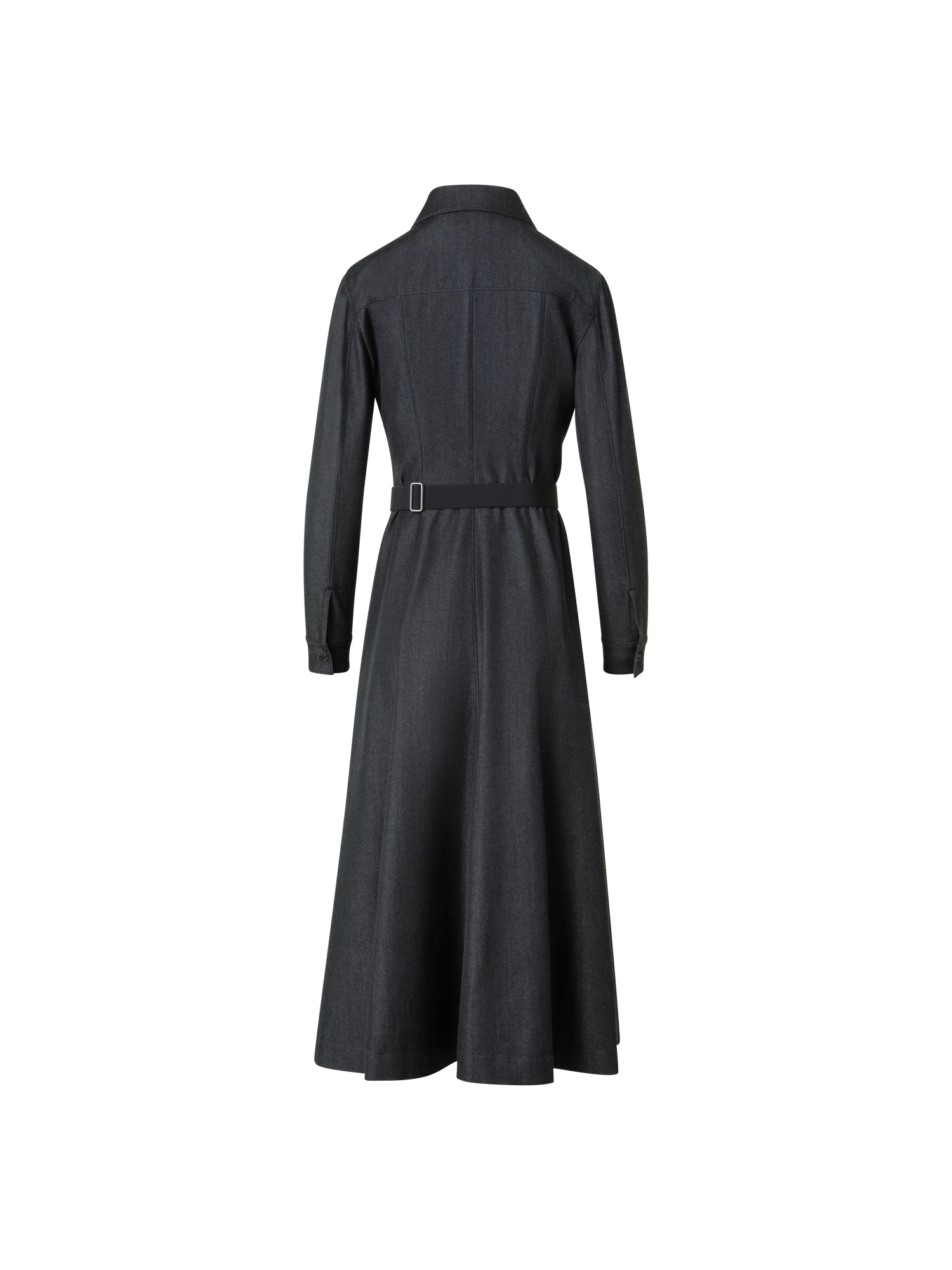 Designer Belted Stretch Cotton Denim Midi Shirt Dress - neutral - grey