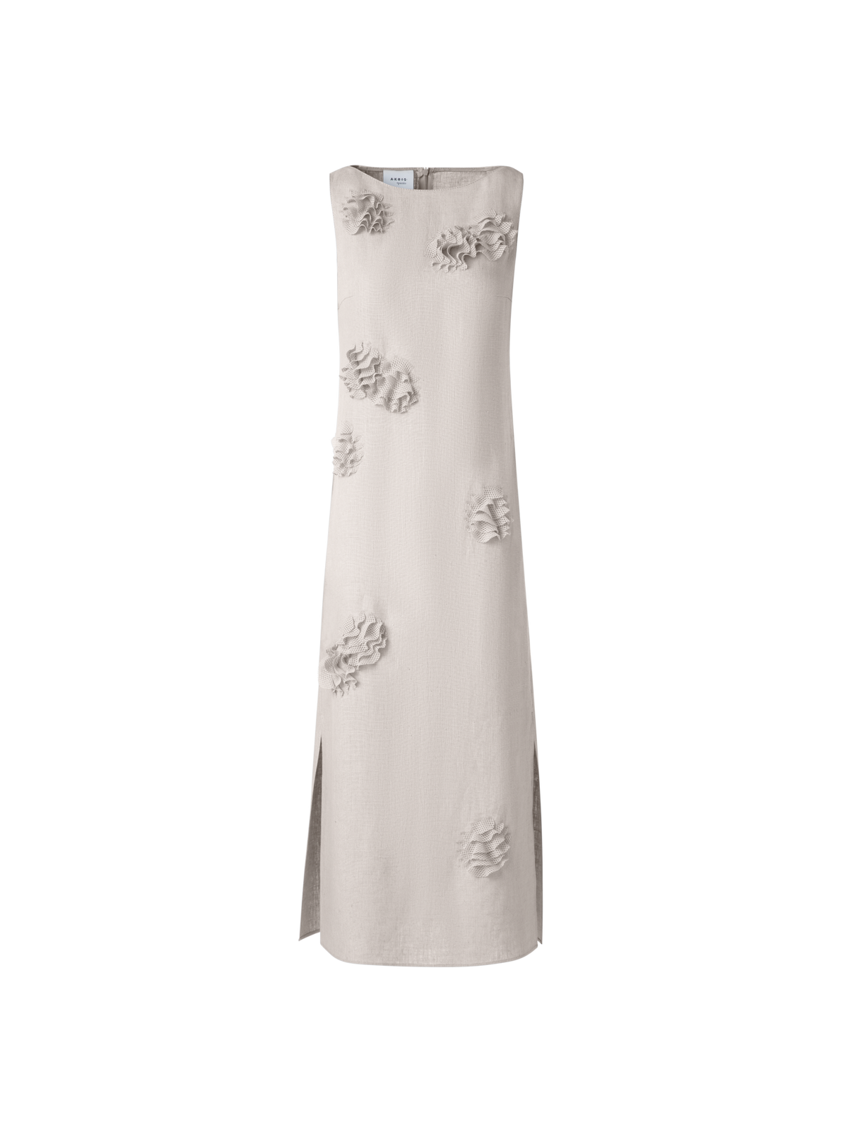 Designer Midi Linen Dress with 3D Carnation Detail - neutral - pastel - beige