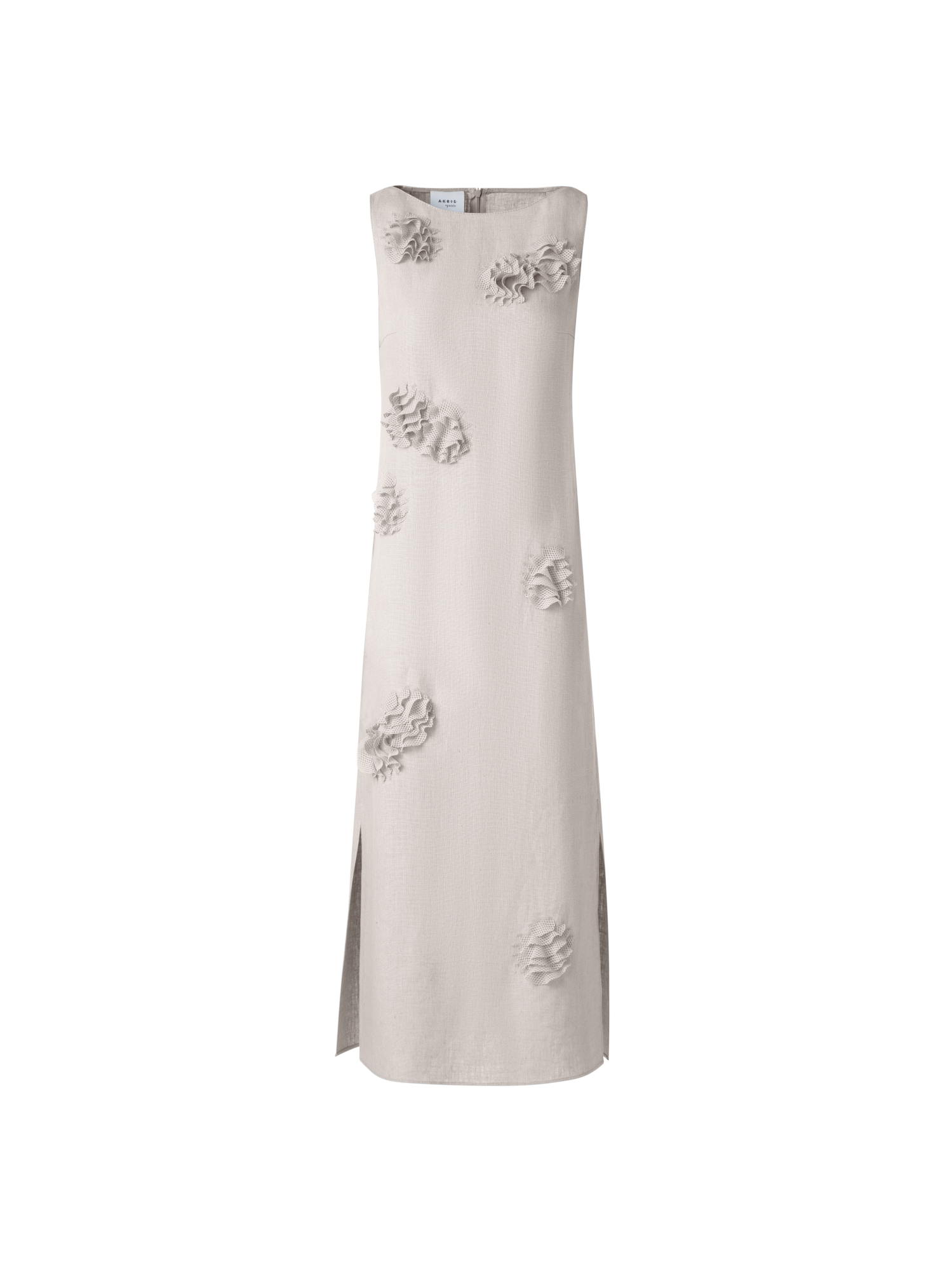 Designer Midi Linen Dress with 3D Carnation Detail - neutral - pastel - beige
