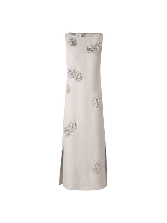 Designer Midi Linen Dress with 3D Carnation Detail - neutral - pastel - beige