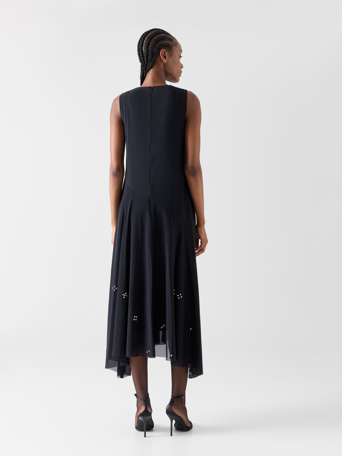 Designer Midi Tulle Dress with Diamond Dice Embellishment - black #editorial