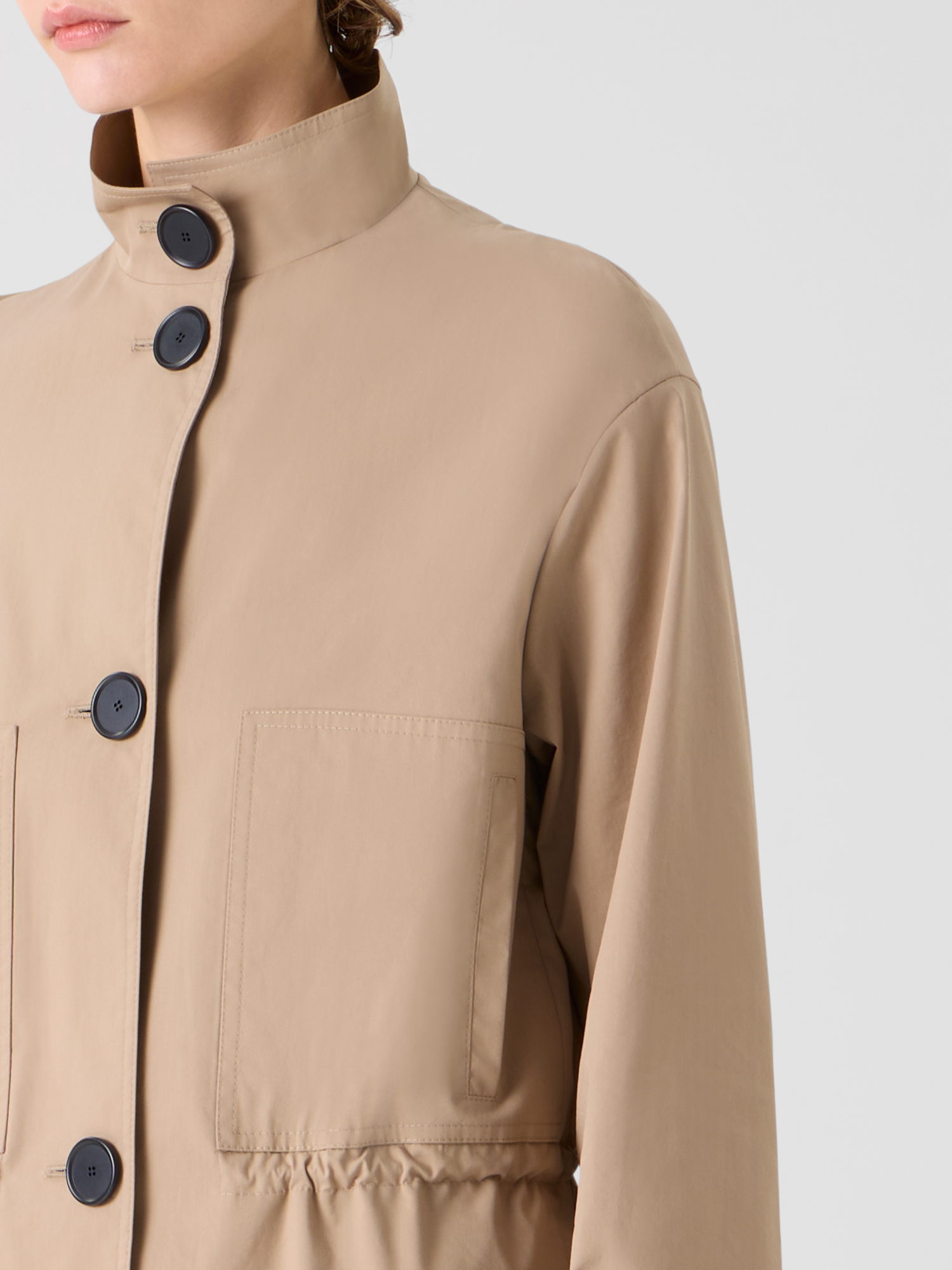 Designer Cotton Short Parka Jacket with Elastic Waist