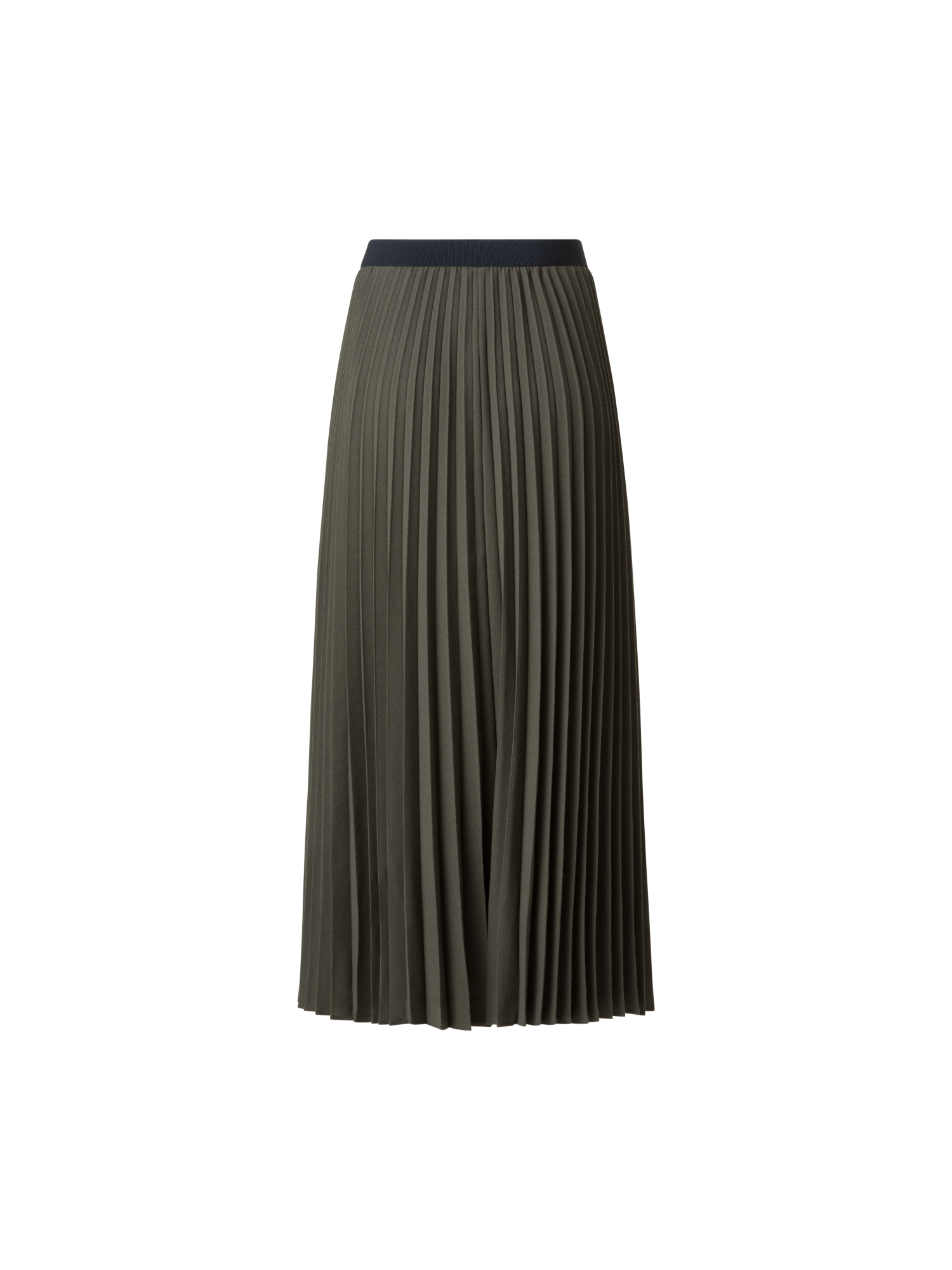 Designer Midi Pleated Skirt in Wool Blend - neutral - green